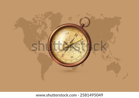 Old compass colorful vintage background for design 
of books and magazines about ancient travelers 
looking for treasure vector illustration