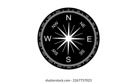 Old compass face silhouette, isolated, monolite object