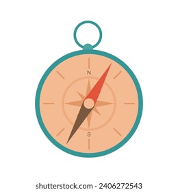 Old Compass for navigation and orientation isolated on white background. Flat vector illustration of Vintage Compass wind rose design. Compass icon