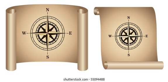 old compass on scroll  paper