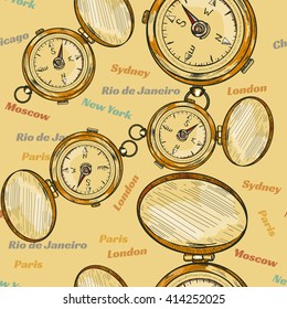 Old compass seamless pattern hand drawn vector  