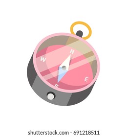 Old compass that points on South isolated illustration