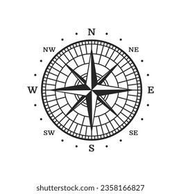 Vieja brújula, mapa vintage estrella de rosa de viento, recorrido marino y símbolo vector de navegación náutica. Brújula vintage con flechas de dirección noroeste y sur este, cartografía naval y rosa de viento marino