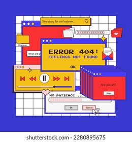Old computer aesthetic. Cute nostalgic 90s retro post template. Ui elements vector set. Illustration of vintage abstract interface.Vector illustration

