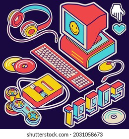 Old Computer Aesthetic Sticker Pack Isolated Stock Vector (Royalty Free ...