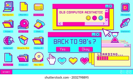 Old Computer Aesthetic User Interface. Retro Style Desktop. Back To 90