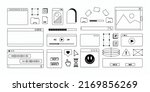 Old computer browser message windows in 90s vaporwave style with y2k stickers. Retro pc desktop dialog window template boxes and popup user interface elements, Monochrome vector illustration of UI