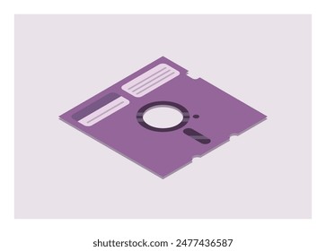 Old computer floppy disk. Simple flat illustration in isometric view.