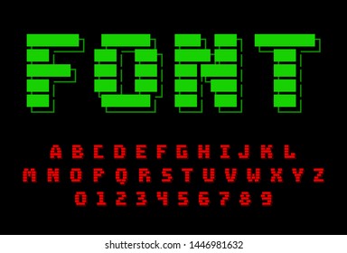 Old computer font. Retro alphabet in 8 bit style.