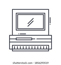 Old computer icon, linear isolated illustration, thin line vector, web design sign, outline concept symbol with editable stroke on white background.