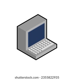 Old computer isometric style isolated. Vector illustration