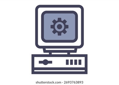 Old computer linear icon. Flat illustration
