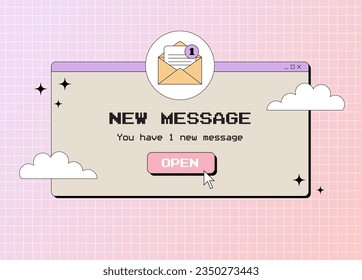 Old computer message, popup window in 90s or 2000s, Y2K retro aesthetic vector illustration