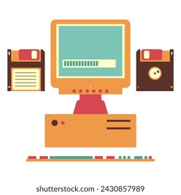 Old computer model. Vector illustration in 90s style.