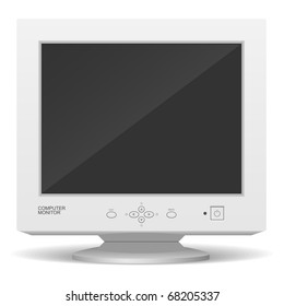 Old Computer Monitor. Realistic Vector Illustration.