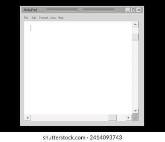 Old computer notepad template. Web notebook for notes text blank screen with scroll cursors user friendly retro interface informational vector notes