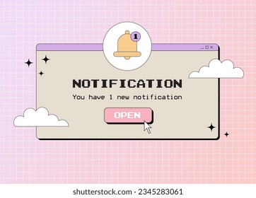 Old computer notification, popup window in 90s or 2000s, Y2K retro aesthetic vector illustration