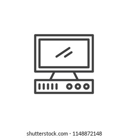 Old Computer Outline Icon. Linear Style Sign For Mobile Concept And Web Design. Informatics Simple Line Vector Icon. Symbol, Logo Illustration. Pixel Perfect Vector Graphics