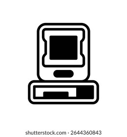 Old computer. Outlined stroke vector icon with black-filled details.