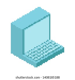 Old computer pixel art. Outdated PC 8 bit. obsolete technology 16bit. Vector illustration