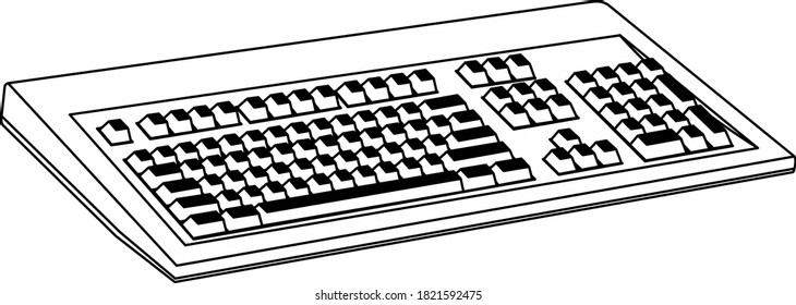 Old Computer, Retro, A 3d, CRT, LCD monitor and keyboard drawn with charcoal isolated on white, An old vintage/retro obsolete computer. A desktop CRT monitor, keyboard and mouse.