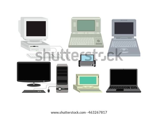 Old Computer Technology Vector Isolated Telecommunication Stock Vector 