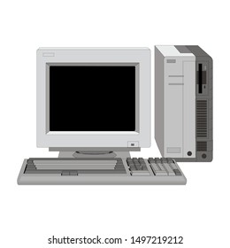 old computer unit with a monitor on a white background. Retro technology vector illustrations