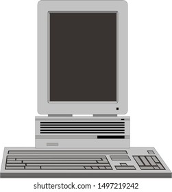 old computer unit with a monitor on a white background. Retro technology vector illustrations