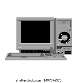 old computer unit with a monitor on a white background. Retro technology vector illustrations