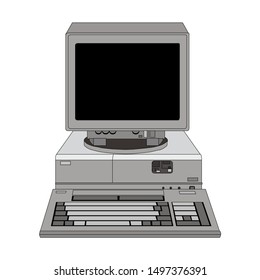 old computer unit with a monitor on a white background. Retro technology vector illustrations