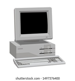 old computer unit with a monitor on a white background. Retro technology vector illustrations