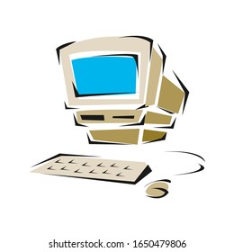 old computer unit with a monitor on a white background in EPS10