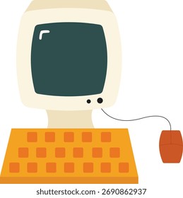 Vieja Ilustración vectorial de ordenador en estilo minimalista. Ideal para proyectos digitales de tecnología, oficina o retro. Escalable y fácil de editar.