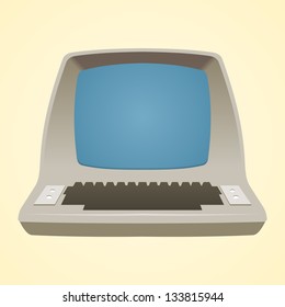 Old Computer - Vector illustration of retro monitor isolated on white background