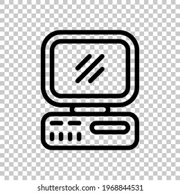 Old computer, vintage technology, retro pc, simple icon. Black editable linear symbol on transparent background