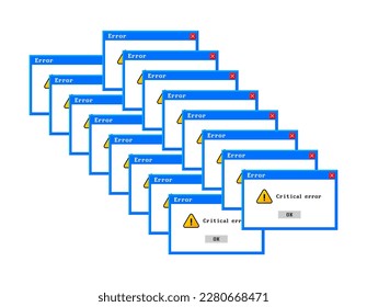 Old computer window, Critical error. Blank template window in retro style. Error message