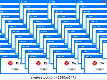 Old computer window, Critical error. Blank template window in retro style. Error message