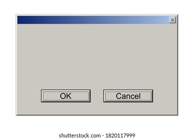 Old Computer Window With Error Message. Retro Pc Interface With Problem Or Glitch, Vintage Web Browser Alert, Software System Bug. 90s Screen Vector Illustration. Program Failure.