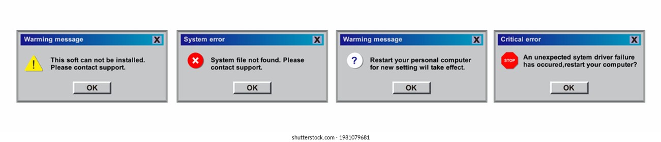 Old Computer Window Popup Warning Error Stock Vector (Royalty Free ...