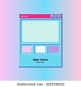 Old computer window. System message alert, neon window with icon and button in classic style. UI elements for computer screen, retro system mockup. Vector illustration vintage tab 90s software UI.