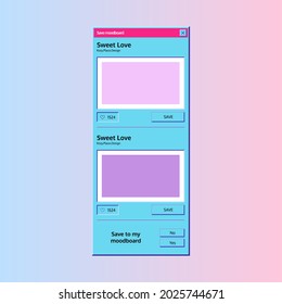 Old computer window. System message alert, neon window with icon and button in classic style. UI elements for computer screen, retro system mockup. Vector illustration vintage tab 90s software UI.
