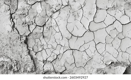 Old concrete cracked wall texture. Weathered rough painted surface with patterns of cracks and peeling. Wall background.