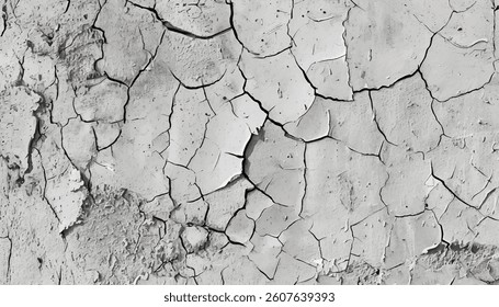 Old concrete cracked wall texture. Weathered rough painted surface with patterns of cracks and peeling. Wall background.