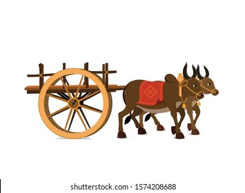 Old conservative empty bullock cart illustration