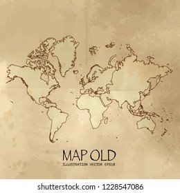 Old continents map with vintage paper texture vector format. vector eps10