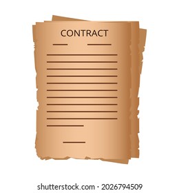 Old contract with a stamp. The concept of a ancient deal, transaction on medieval parchment. Approved financial page. Affiliate contract,   agreement paper document, business project. Vector 