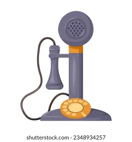 Old corded phone isolated on white background. Vintage equipment for home interior or living room design vector illustration. Communication concept