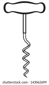 Old corkscrew isolated on white background. Silhouette