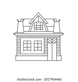 Old Country House Icon. Outline Simple Vector Logo For Real Estate, Renovation, Home Repairs, Construction Company, Home Decor Shop, Interior Design Studio. Linear Vector Illustration.