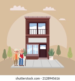 old couple with building characters